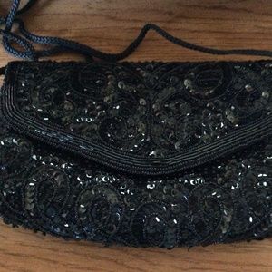 Beaded Evening bag vintage black sequins and beads Crossbody or clutch